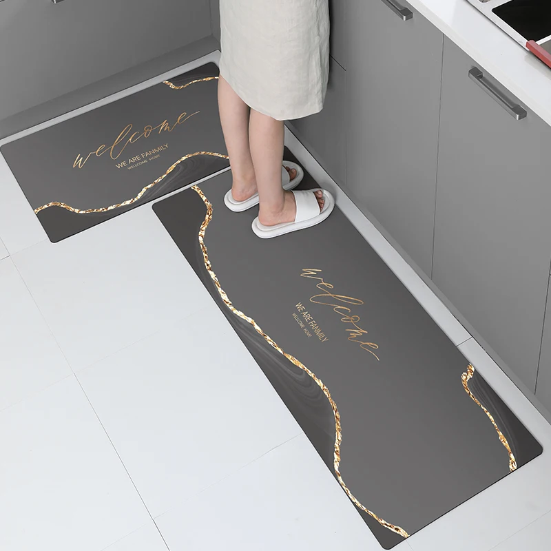 Kitchen Rug Set Floor Mats 2 Piece PVC Leather Anti Fatigue Area Rug Duty Standing Mat Waterproof Oil Proof Non-Skid Rubber Rugs