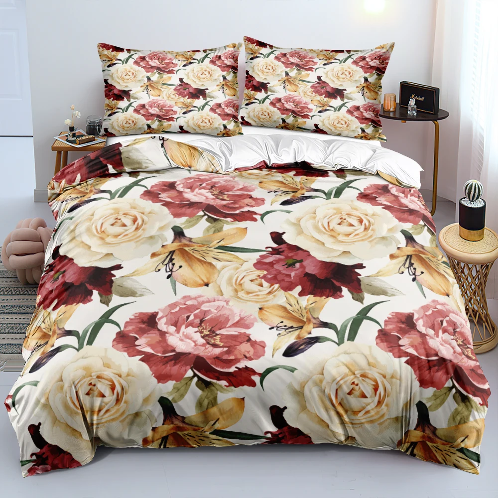 3D Custom Linens Bed Duvet Cover Comforter Covers Set White Flowers Pillow Cottoms Twin King Queen Double Single Size Bedclothes