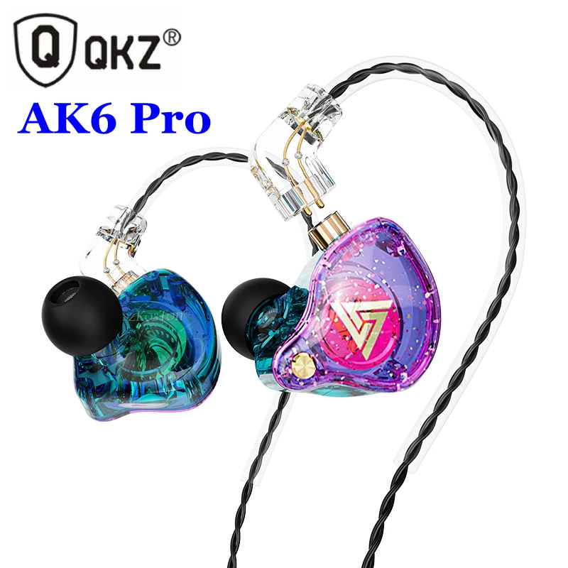 QKZ AK6 Pro Detachable Wired Headphones with Microphone Copper Driver HiFi Earphone Musician Audio Return Earbuds Headset Gamer