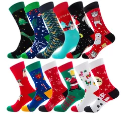 DOIAESKV Funny Socks Men Autumn Winter Long Cute Socks Christmas Tree Snow Elk Gift Cotton Happy Socks New Year Santa Claus