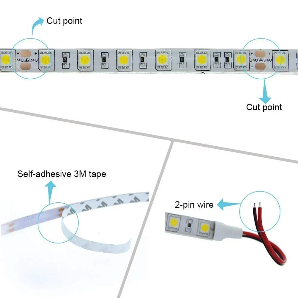 DC 5V 12V 24V LED Strip RGB PC Waterproof 5050 5M Flexible Led Strip Light RGB 5 12 24 V Tape Led Strip lamp Tv Backlight Ribbon