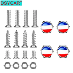 DSYCAR 1 Set Laser Engraved France French Flag Silicon Surface Zinc Alloy Metal Cap  Screw for Car License Plate Frame