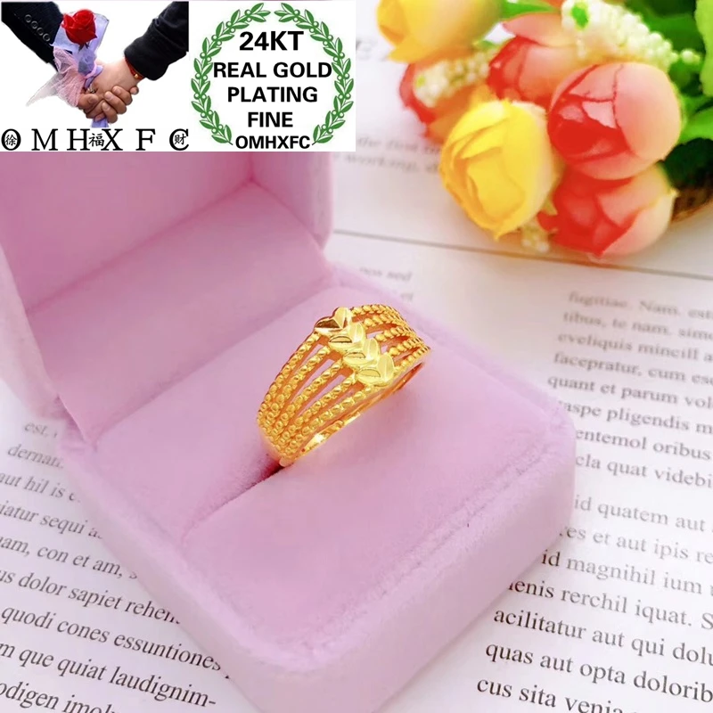 OMHXFC Jewelry Wholesale YM44 European Fashion Hot Fine Woman Girl Party Birthday Wedding Gift Heart Resizable 24KT Gold Ring