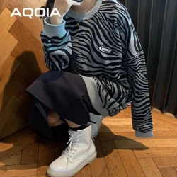 2022 Spring Streetwear Loose Long Sleeve Female Pullovers Zebra pattern Women's Sweatshirt Y2K Fashion Woman Hoodies Tops