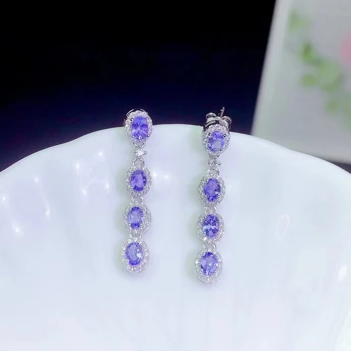 CoLife Jewelry Genuine Tanzanite Drop Earrings for Wedding 8 Pieces 3*4mm Taznanite Silver Eardrop 925 Silver Taznanite Jewelry