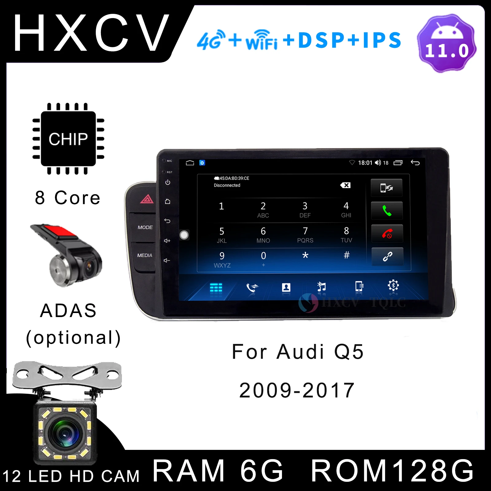 

HXCV Smart car radio for Audi Q5 Android car stereo with gps navigation 4G car radio with screen DAB+ Carplay 2009- 2017