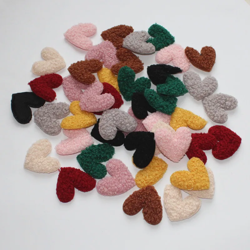 20Pcs 5cm*4cm Teddy Fur Felt Love Heart Padded Patches Appliques Ornaments DIY Craft Supplies Kids Hair Pin Accessories Material