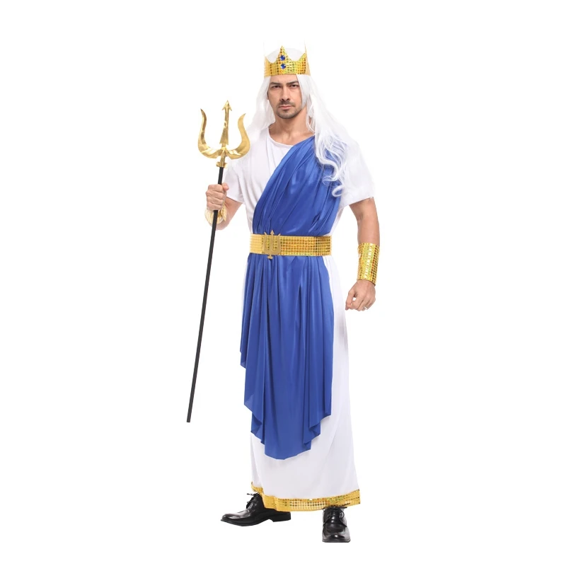 Fantasia Adulto Männer Römischen Mythologie Gott von Meer König Neptun Poseidon Kostüme Halloween Purim Party Karneval Cosplay Outfits