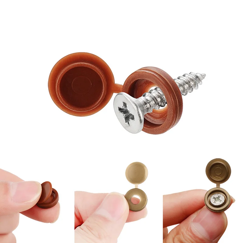 100Pcs Hinged Plastic Screw Cap Cover Fold Snap Protective Cap Button For Car Furniture Decorative Nuts Cover Bolts Hardware