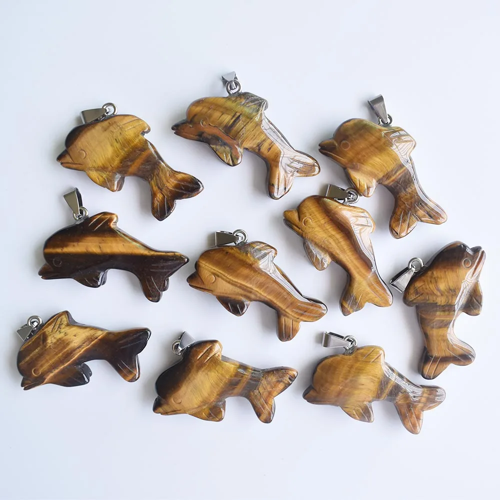 

Wholesale 10pcs/lot fashion good quality natural tiger eye stone carved Dolphin shape pendant for jewelry making free shipping