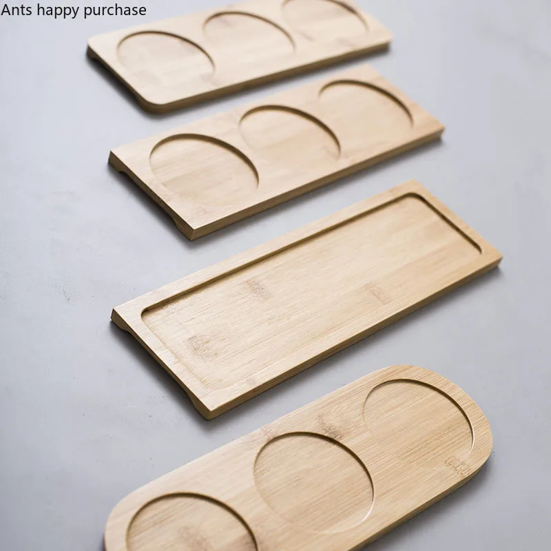 Bamboo Pallet Japanese Tea Tray Sushi Fruit Plate Kitchen Spice Jar Base Tray Rectangular Tableware Bamboo Base Round Coaster