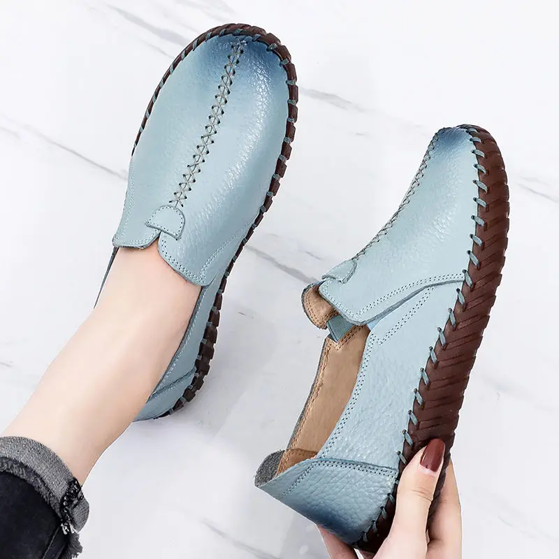 Soft Genuine Leather Shoes for Women Wide Feet Ortheopedic Sandals Luxury Comfort Walk Flats Summer Vintage Cut Outs Moccasins