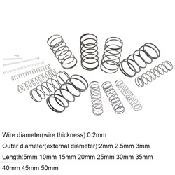 20PCS 0.2*2 2.5 3*5-50mm Spring Steel Small Compression Release Mechanical Return Spring Pressure Spring OD 2mm 2.5mm 3mm