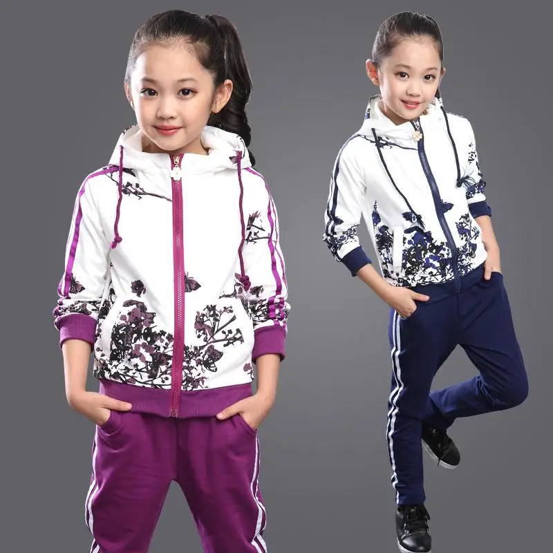 Clothing Set Girls Clothes Jacket Floral Zipper Kids Hoodies Pants Kids Tracksuit For Girls Clothing Sets Sport Suit 2021 Spring