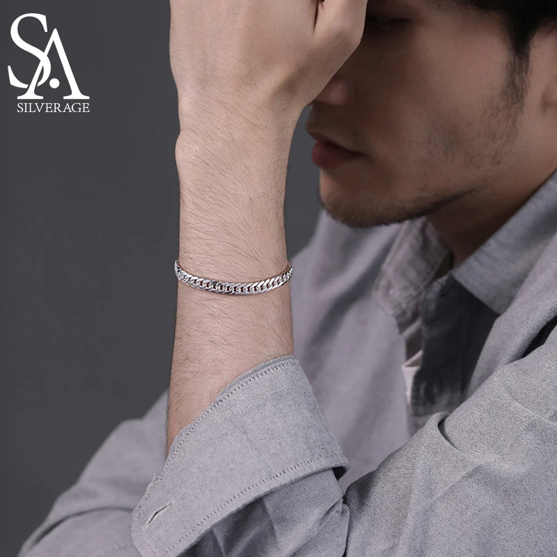 

SA SILVERAGE Fashion Jewelry To Send Boyfriend Gifts Hip-hop Style S990 Silver Bracelet Men's Sterling Silver Handmade