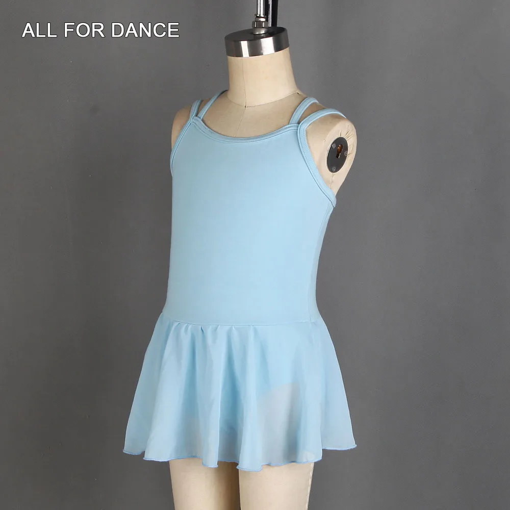 03D0008 Top Quality Children's Double Straps Skirted Leotard Cotton Lycra and Chiffon Ballet Dance Wear Practing Leotards