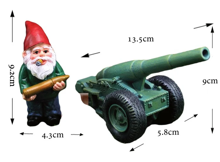 2 teile/satz Mini Lustige Nette Zwerge Und Kanone Harz Gnome Statue DIY Bonsai Dekoration Für Home Office Schreibtisch Skulptur Dropshipping – Detail 2