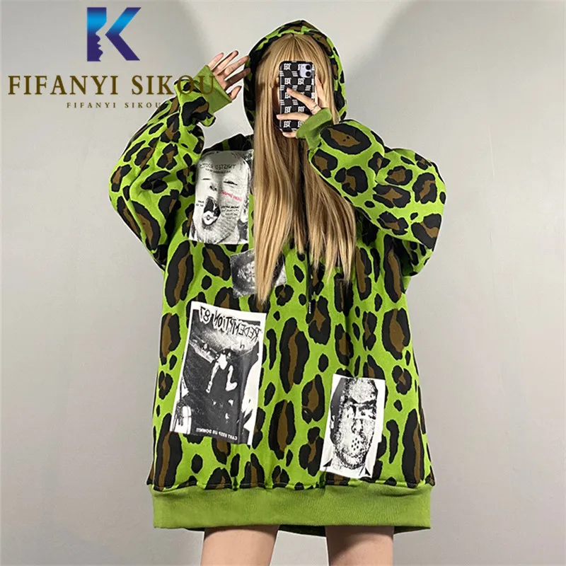 

Leopard Print Hoodies Women Harajuku Sweatshirt Winter Thick Warm Fashion Pullovers Female Loose Tops Hip hop Hooded Sweatshirts