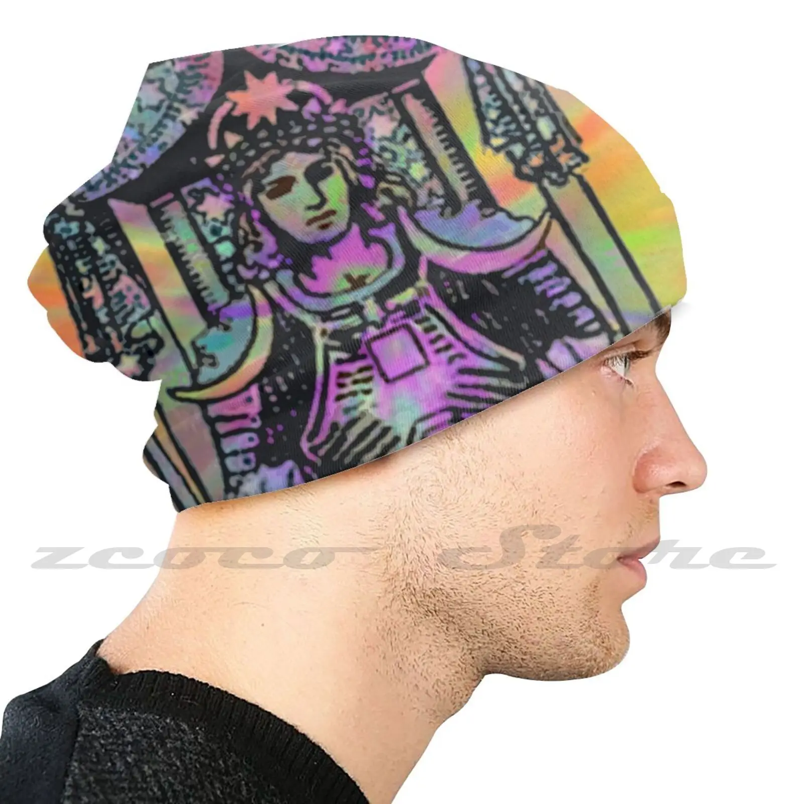 Psychedelic Tarot-The Chariot Knit Hat Elastic Soft Personalized Pattern Present Cap Psychedelic Tarot Psychedelic Astrology