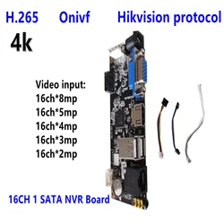 16CH NVR Board 4K 8mp onvif Ultra H.265 for ip camera network vedio recorder CMS  p2p mobile monitor Max 10TB HDD