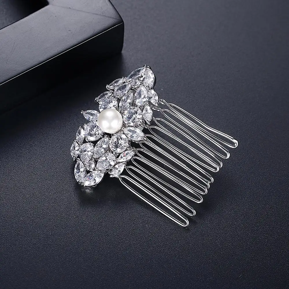 LUOTEEMI New Design Flower Hair Comb for Women Wedding Trendy Fashion Cubic Zircon Rhinestone Bride Engagement Jewelry Christmas