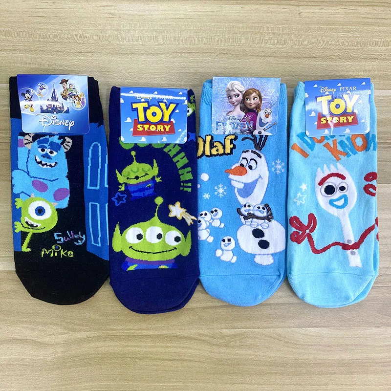 1pcs Disney Women's Socks Minnie Mickey Donald Duck Cartoon Pattern Socks Xuebao Pooh Bear Casual Fun Pure Cotton Socks