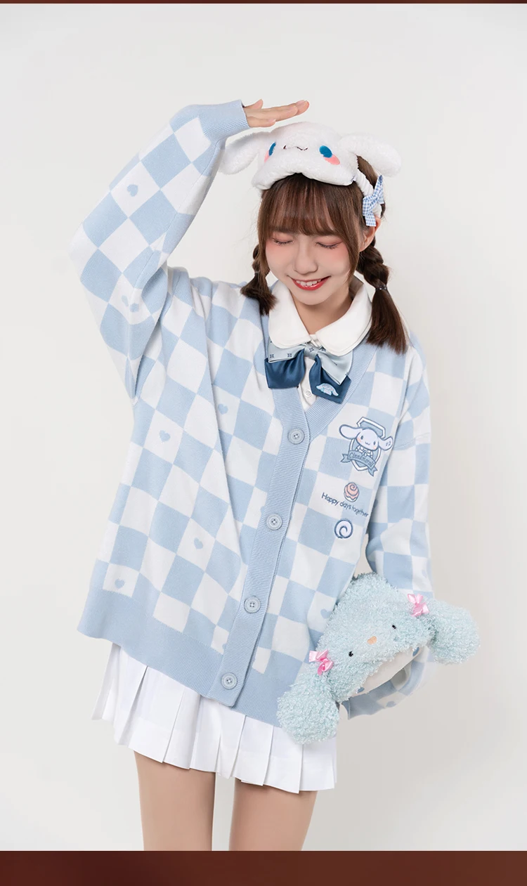 Kawaii Cinnamoroll My Melody Kuromi Sanrioes Cartoon Loose Knit Sweater Jacket Best gifts for cute girls in fall and winter