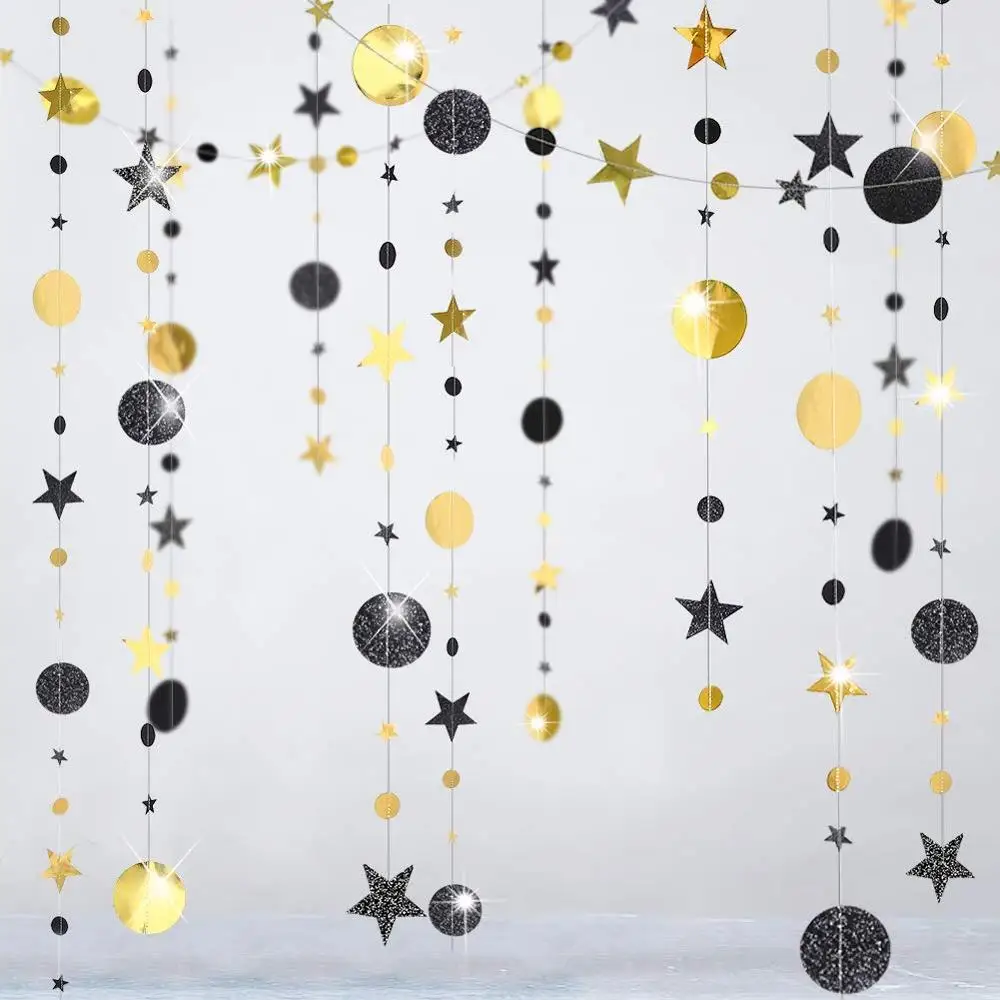 4M papier brokatowy czarne złoto Twinkle Little Star Circle Party Garland Streamer Banner ślub urodziny ukończenie szkoły dekoracje EID