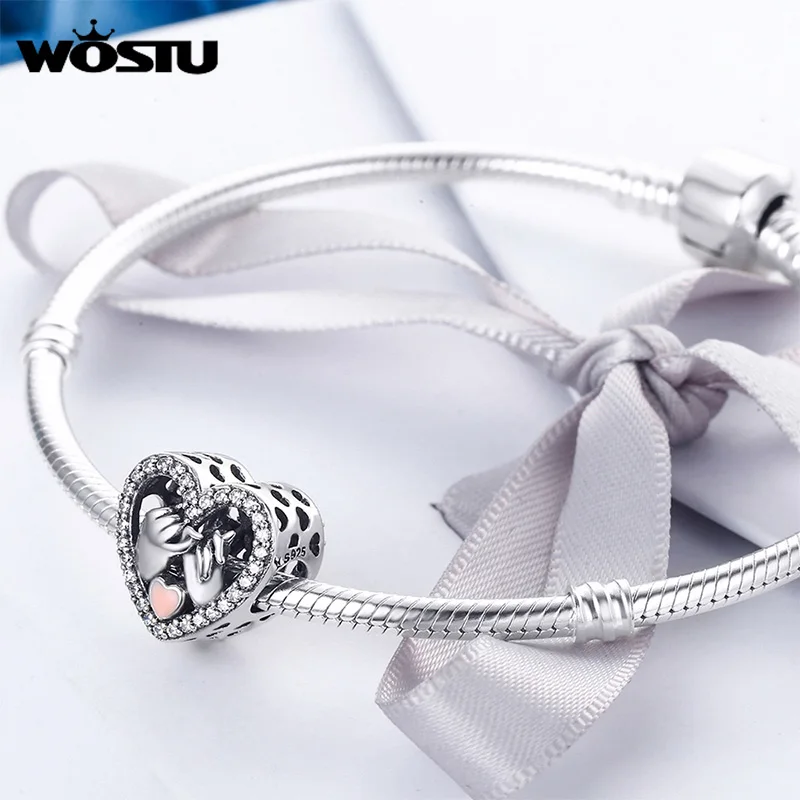 WOSTU Copper Beads Cubic Zirconia Charm Heart Cat Dream catcher Pendant Fit Original Bracelet DIY Necklace Jewelry Accessories