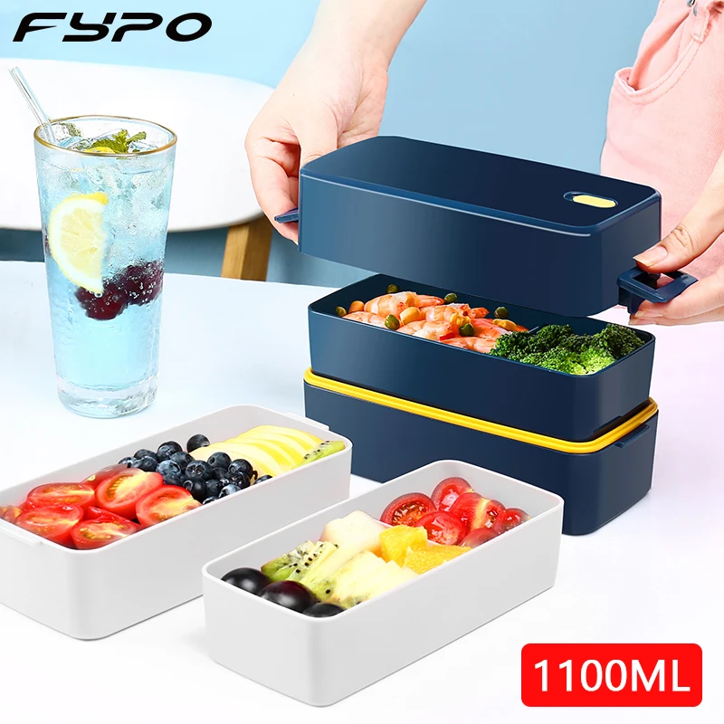 Lunch Box, 2-Layer Bento Box and Cutlery Set Lunch Boxes for Kid Adult Work School, Suitable for Microwave and Dishwasher