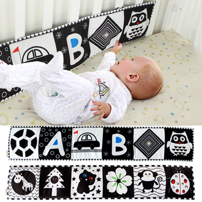 Sensory Cloth Book Baby Toys 0 12 Months Newborn Bed Sticker Crib Bumper Black and White Visual Development Infant Quiet Books