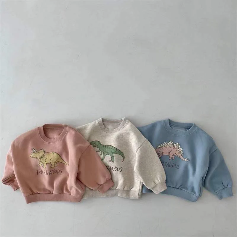 Spring Boys Dinosaur Pullover Autumn Baby Girls Sweater Shirt With Fleece Warm Long Sleeve Tops Kids Clothing Dinosaur Hoodies