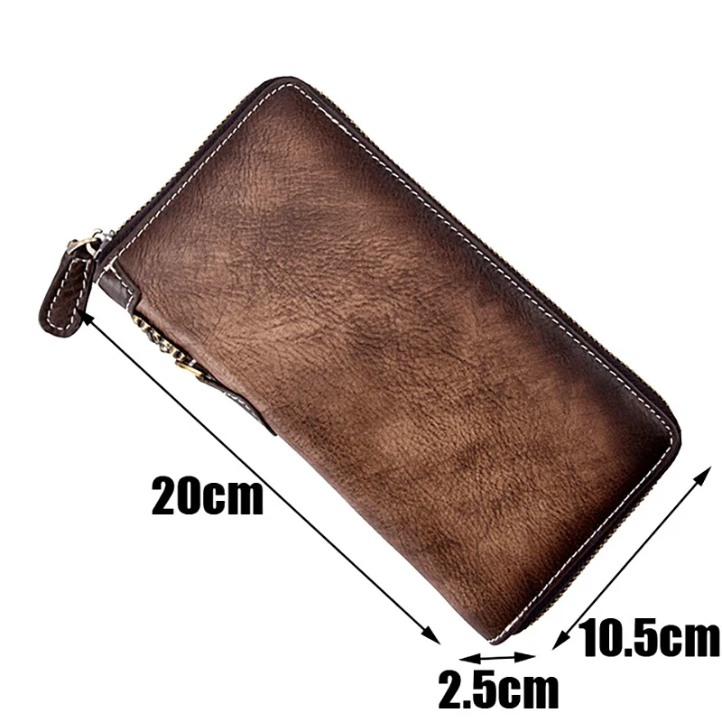 GAGACIA Men's Wallet Genuine Leather Zipper Clutch For Men Vintage Multi-function Cowhide Purse Retro Long Wallets Male Purses