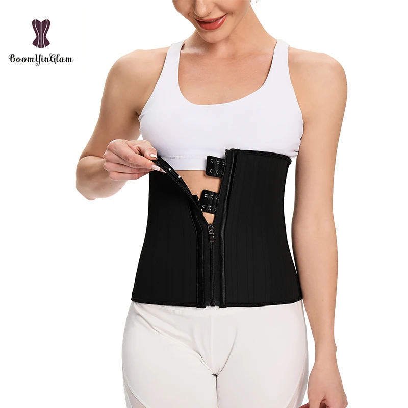 Front Zip Up Waist Cinchers 3 Hooks Slimming Girdle Fajas Body Shapers Latex Rubber 25 Steel Boned Corselet Woman