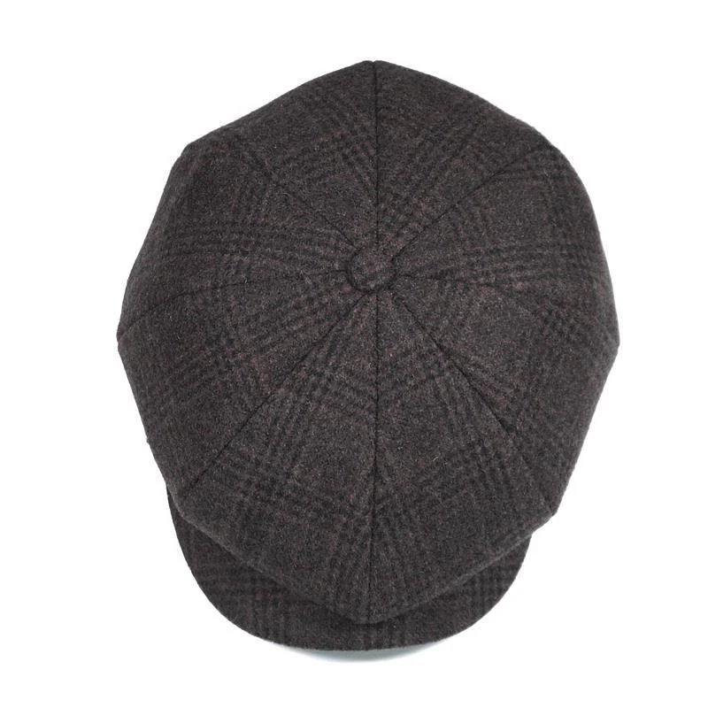 Men Herringbone Gray Octagon Cap British Style Gatsby Flat Cap Winter Wool Cap Men Women Retro Berets For Men Baker Boy Hat NM23