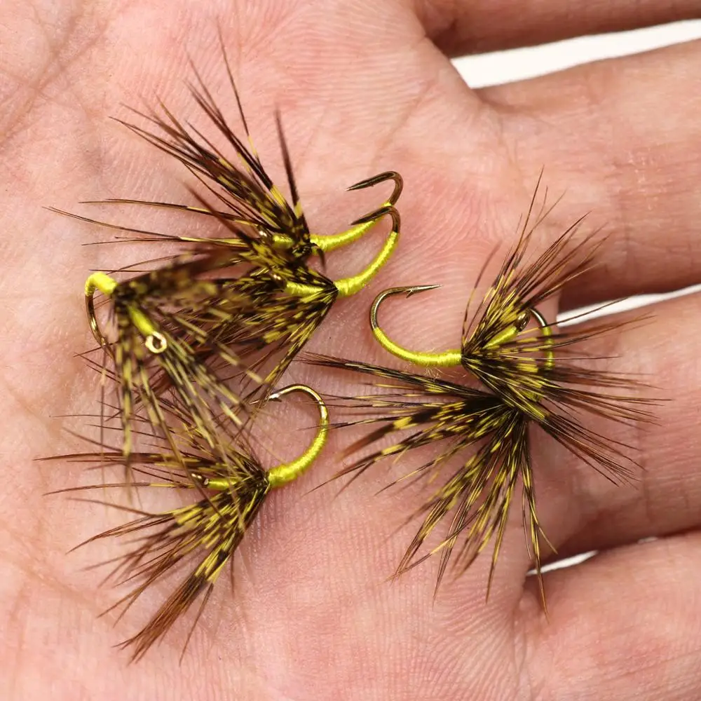 Bimoo 6PCS/Lot Yellow Tenkara Wet Flies Size #12 Simple Lake Streams Native Brown Brook Trout Food Sources Lures Flies