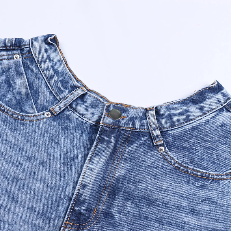 TWOTWINSTYLE Casual Denim Shorts Skirts High Waist Ruffle Hem Loose Ruched Short Pants Female Fashion Clothing 2021 Spring
