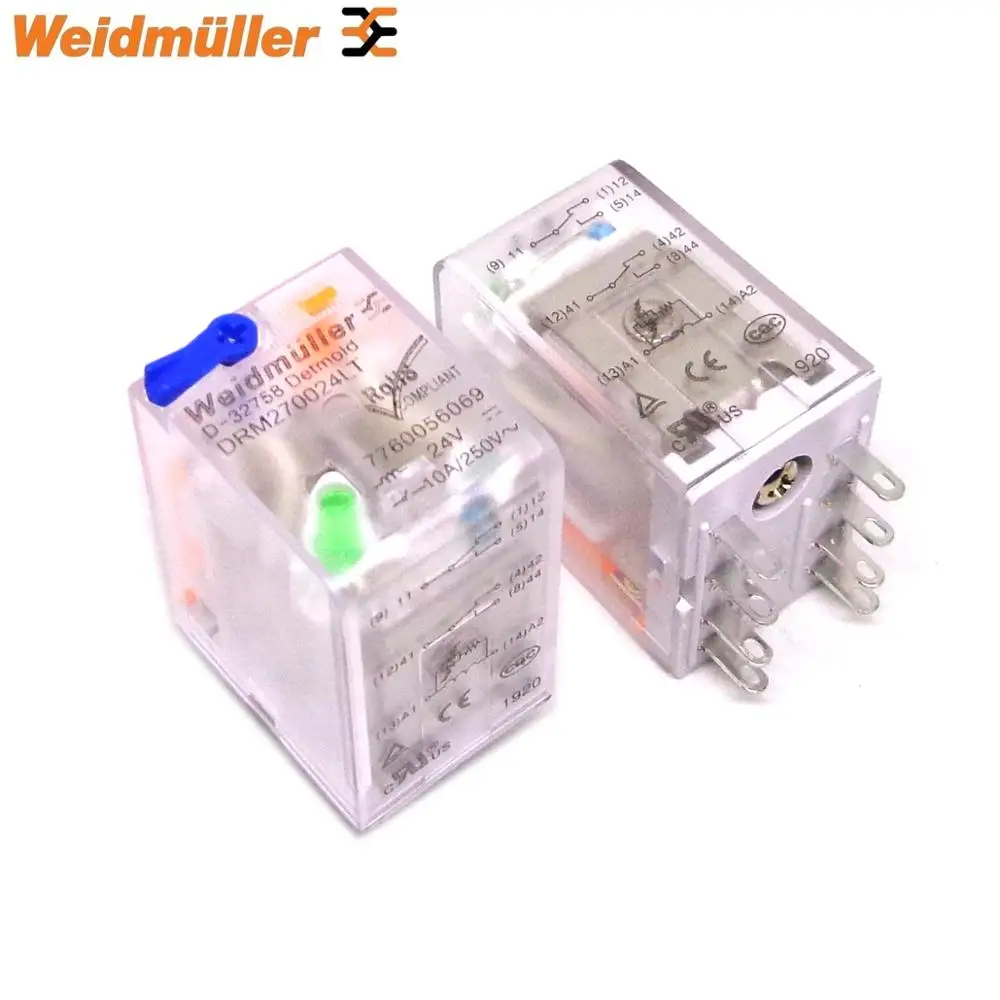 Weidmuller Relay 10PCS DRM270024LT DRM270730LT DRM570024LT DRM570730LT 24VDC 230VAC 10A Brand new and original Schneider relay