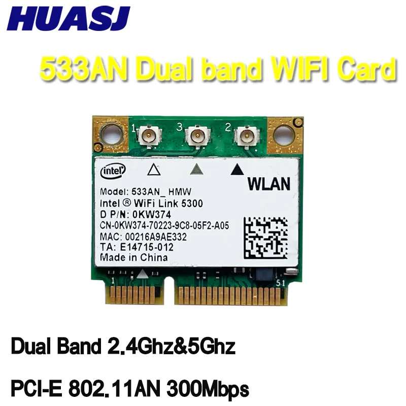 

Dual band Wireless Intel 5300 533AN_MMW 2.4Ghz 5Ghz 300M/450Mbps 802.11 a/g/n Mini PCI-E Half Wlan Wifi Card