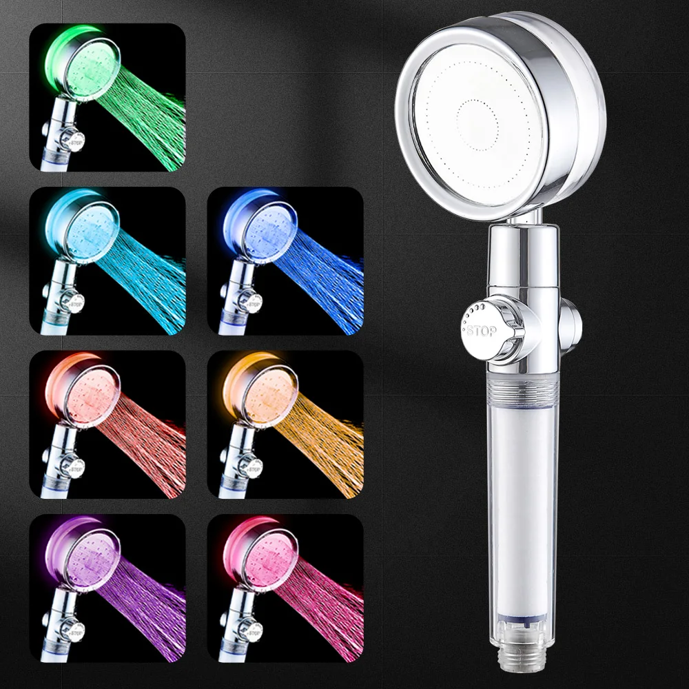 Zhang Ji New Style LED7 Color LED Shower Pressurization Handheld Shower High Pressure One Button Water Stop Button Shower Head
