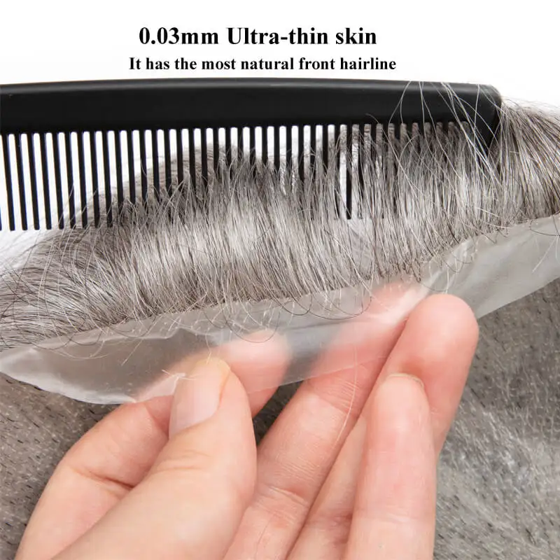 Male Hair Prosthesis Ultra-Thin Skin 0.02MM Microskin Men's Wig Premier Wigs for Men 100% Natural Human Hair Toupee for Men