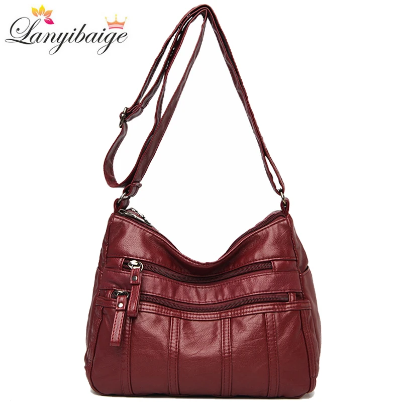 Luxury Pu Leather Messenger Bag Vintage Women Hand Bag Large Capacity Casual Hobo Handbag Purse Female Crossbody Shoulder Bags