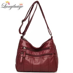 Luxury Pu Leather Messenger Bag Vintage Women Hand Bag Large Capacity Casual Hobo Handbag Purse Female Crossbody Shoulder Bags