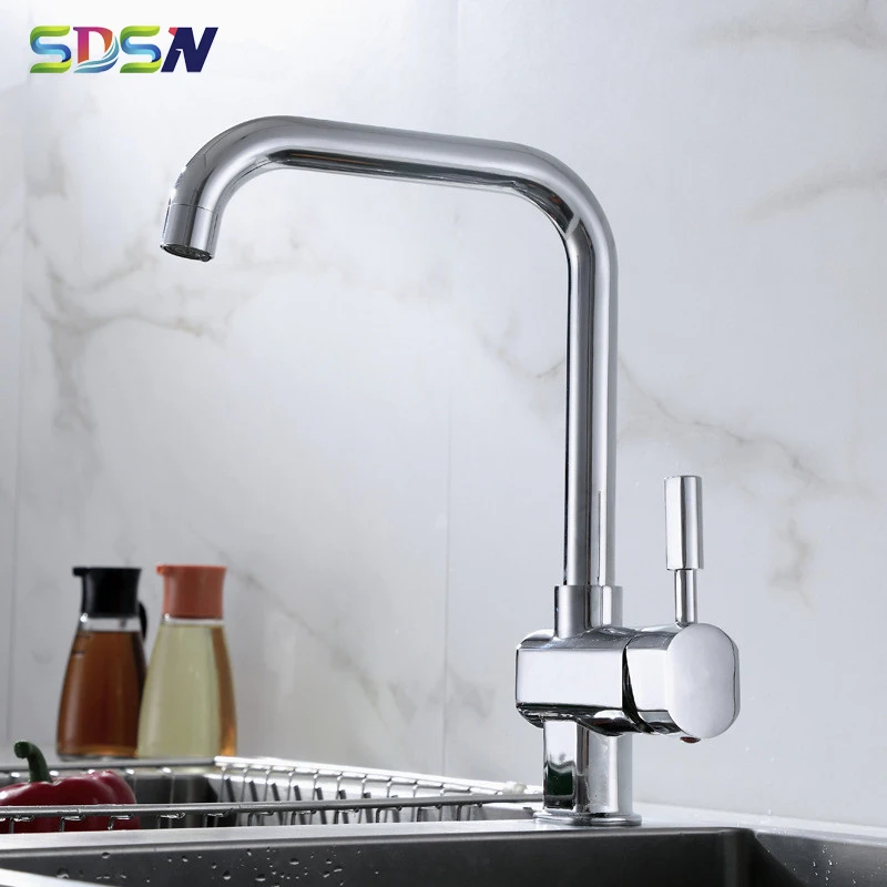 Kitchen Mixer Tap SDSN Seven Word Polished Chrome Kitchen Sink Faucets Quality Brass Kitchen Tap Zincl Alloy Kitchen Faucets