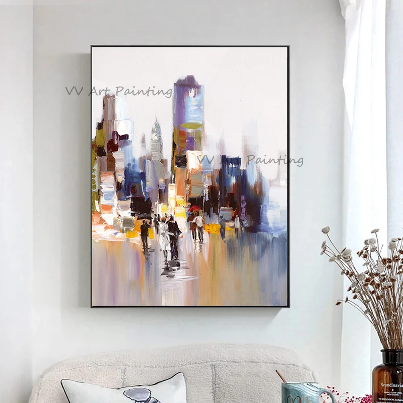 Handmade Abstract Painting Landscape Posters Wall Art Canvas Paintings New York Paris City View Pictures for Living Room Decor