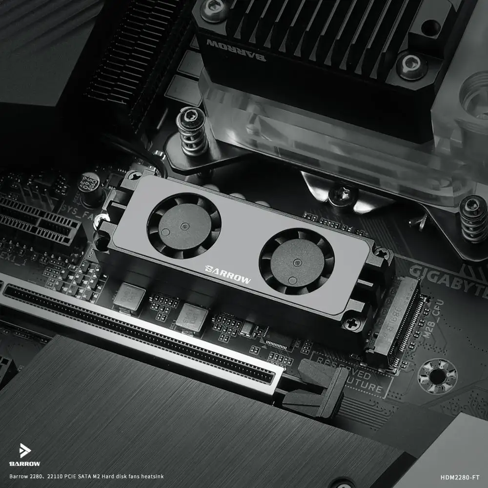 

Barrow Hard Disk Dual Fan Radiator For 2280 22110 PCIE SATA M.2 Air-cooled memory radiator Minifan Silicone grease thermal pad