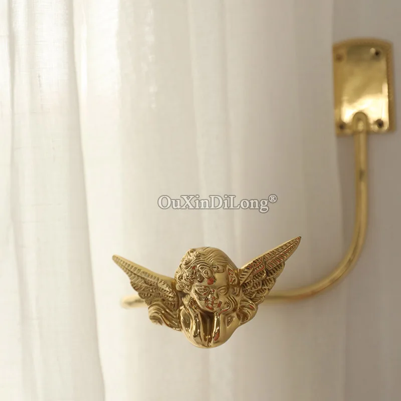 Angel Designed 1Pair European Pure Brass Curtain Hooks Holdback Wall Tie Backs Hooks Curtain Drapery Hanger Holder Hooks