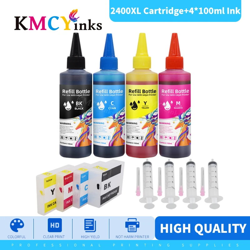 KMCYinks PGI 2400XL Refillable Ink Cartridge For Canon PGI-2400 XL MAXIFY IB4040 IB4140 MB5040 400ml Bottle Ink Refill Kits