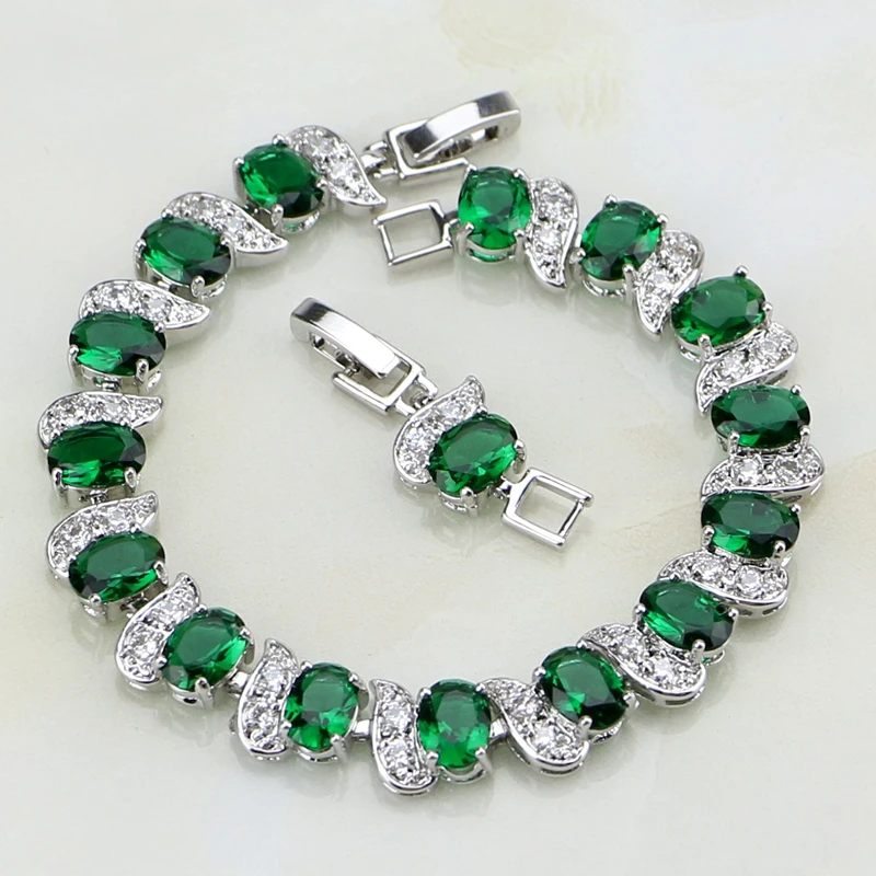 Natural Green Cubic Zirconia White CZ Silver 925 Jewelry Charm Bracelet Christmas Gifts For Women