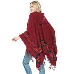 2020 Winter Wool Poncho Women Cashmere Shawls Vintage Striped Ponchos Plaid Tassel Pashmina  Warm Knited Sweater